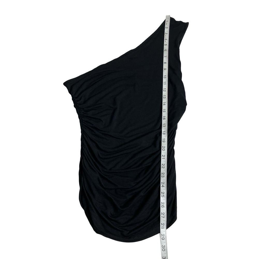 BCBGMAXAZRIA Top Womens M Black Fitted Bodycon Ruched Asymmetrical One Shoulder - Picture 8 of 11